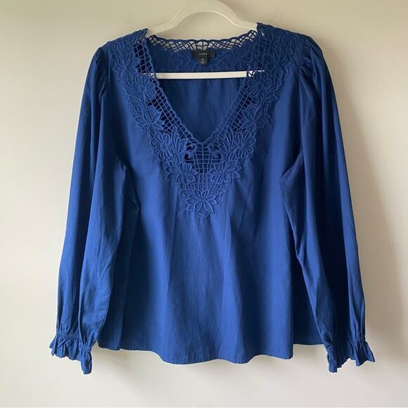 J Crew V-neck Top with Eyelet Trim Item BL038 Navy Blue Size XL - Picture 1 of 9